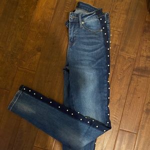 Denim Pants with Pearl Embellishments